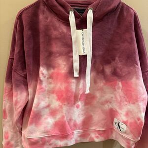 Calvin Klein Pink Tie  Dye Hooded Cropped Sweatshirt NWT